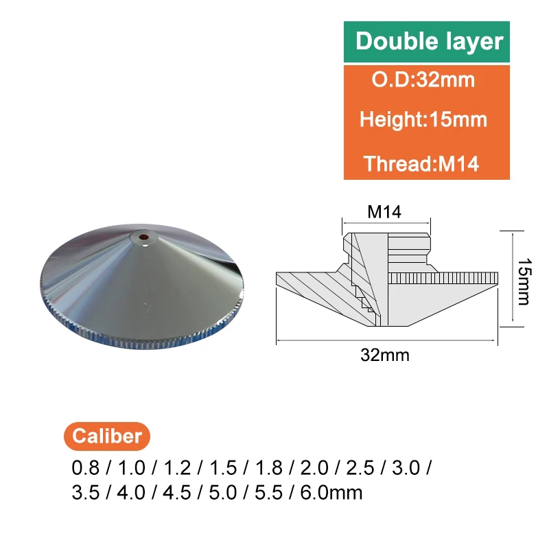 Diámetro del cabezal de corte por láser de fibra 32 mm más boquilla de máquina de soldadura CNC Diámetro de capa simple y doble 0.8-6.0 Rosca 14 mm